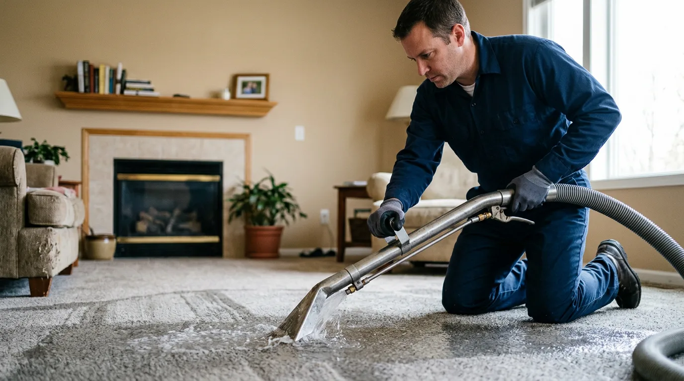 Water damage restoration technician working near Caledonia, ND
